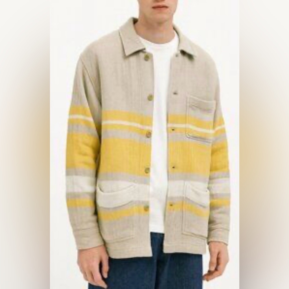 Zara Men's Hemp Shacket Jacket Button Down Top Cotton Blend Natural Yellow Xl